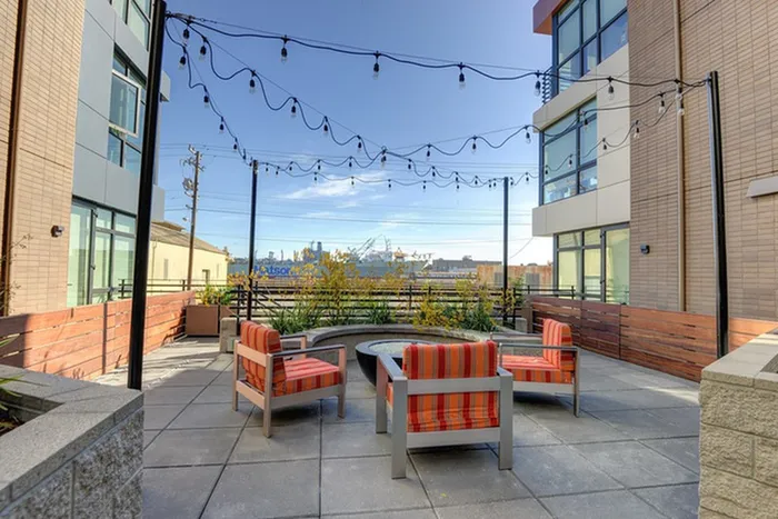 Courtyard with seating and firepit