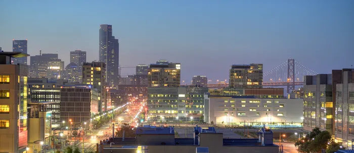 The Gantry's city view at dusk