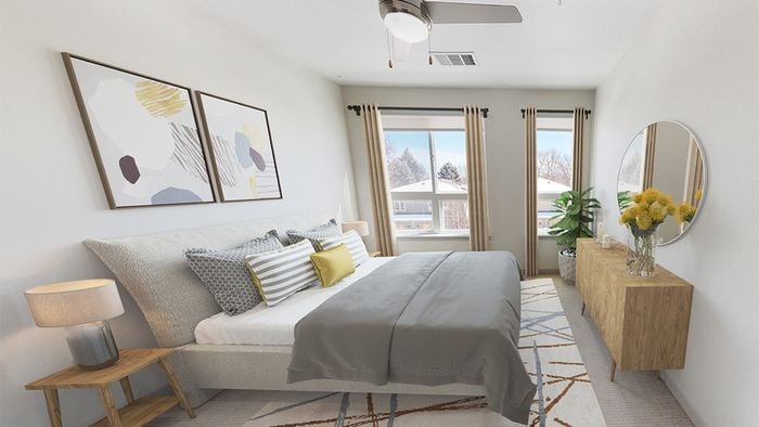 Bedroom fit for a king with oversized windows