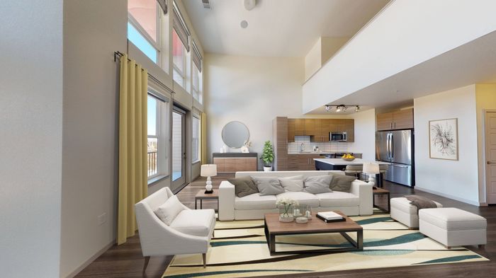Expansive one bedroom loft home with floor to ceiling windows
