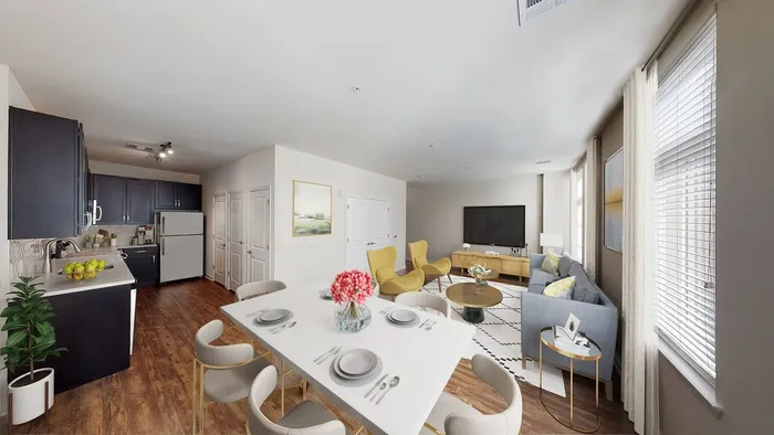 Image of kitchen, dining, and living area