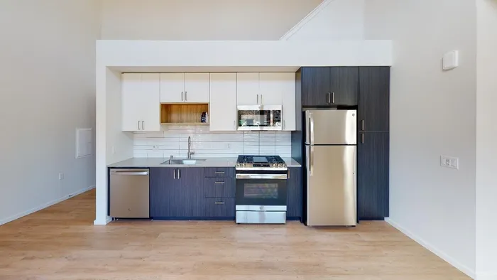 Kitchen area in an apartment at Modera River Trail.