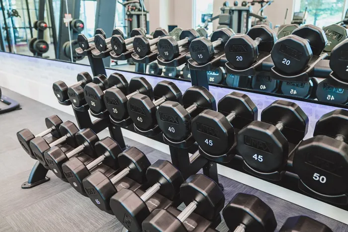 Weights in Fitness Center | Modera Creative Village | Orlando Apartments for Rent