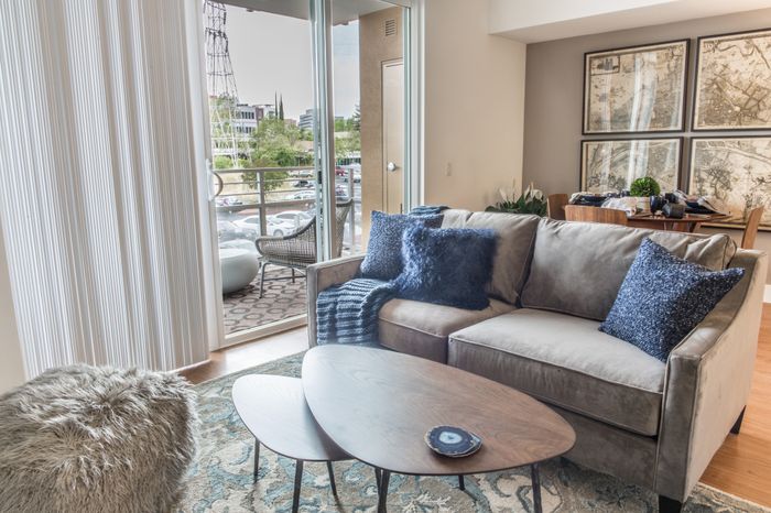 living room leading onto private balcony at the Arroyo Residences in Walnut Creek
