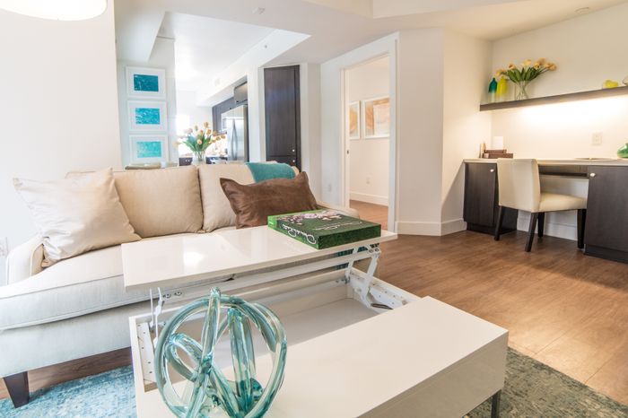 living room area with home office desk space at the Arroyo Residences in Walnut Creek