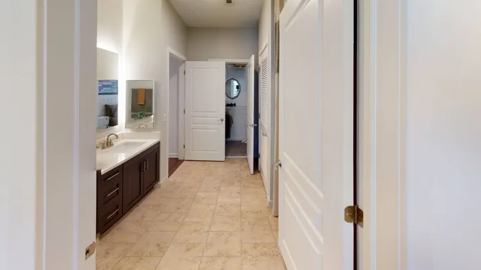 Image of bathroom with light on mirror