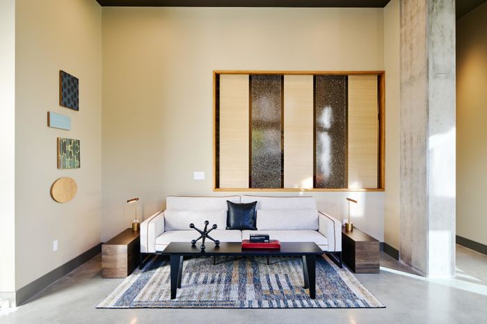 lobby entrance with seating at Modera Berkeley apartments California