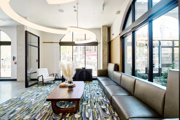 lobby and entrance seating at Modera Berkeley apartments California