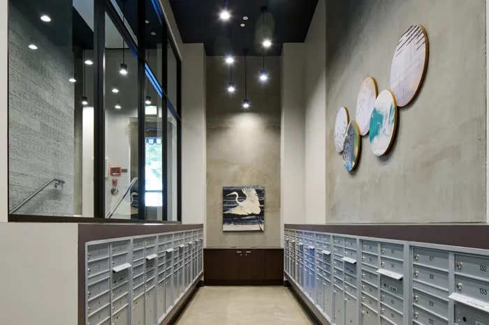 onsite mail room area at Modera Berkeley apartments California