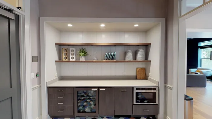 Convenient demonstration kitchen  at Modera Needham Apartments