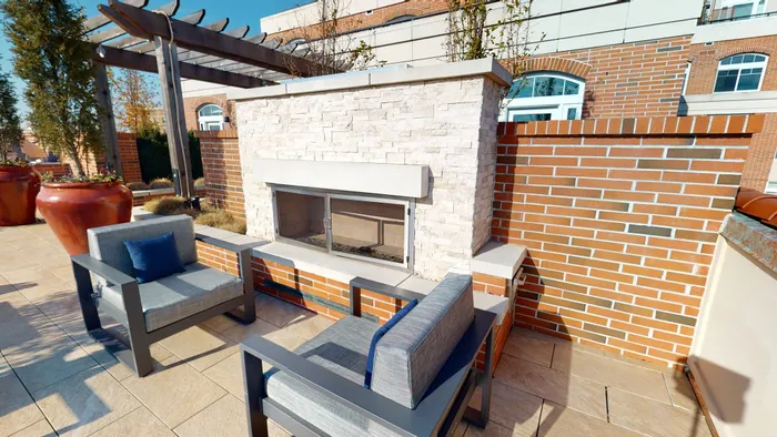 Outdoor fireplace with quaint seating