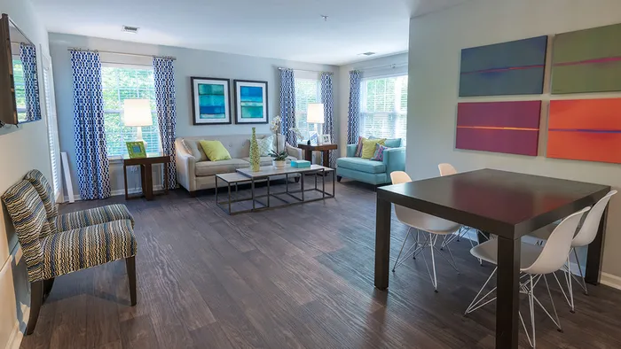 Dining Area and Living Area Featuring Wood Plank-Style Flooring throughout