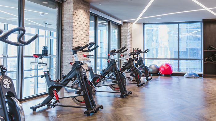 Spin Bike Room with Floor to Ceiling Windows