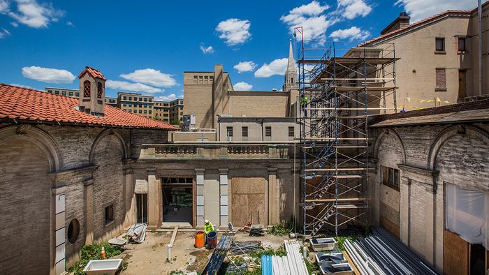Exterior during renovation process
