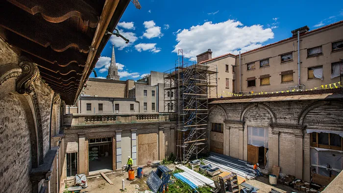 Exterior during renovation process