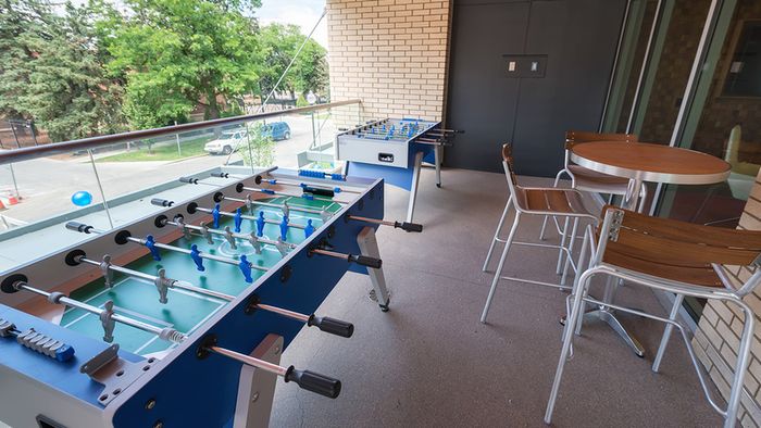 Fooseball Tables on our Party Pod Balcon
