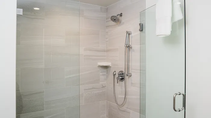 Glass Enclosed Shower with Tile Surrounds