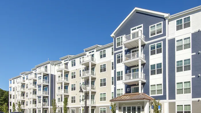 Exterior of 5 Story Modera Needham Apartment Building