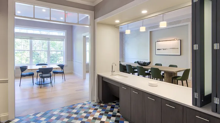 Demonstration Kitchen in Resident Lounge at Modera Needham Apartments
