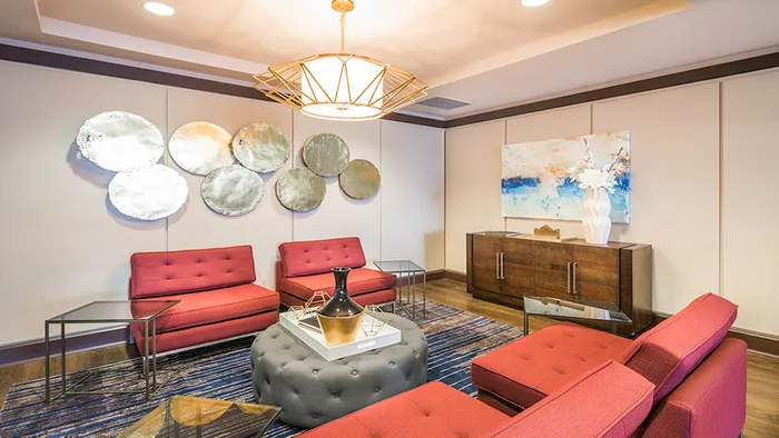 Resident lounge intimate seating surrounded by artwork