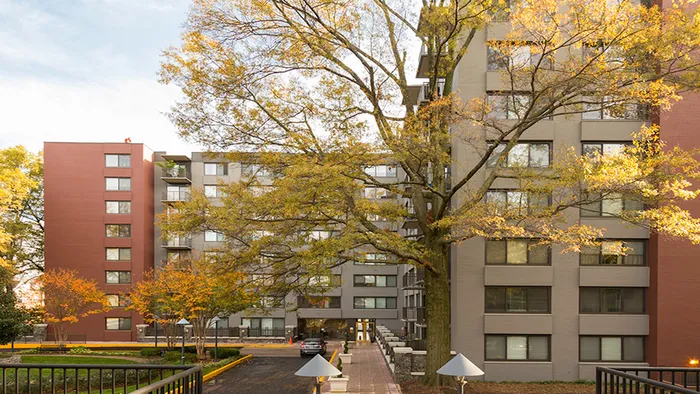 Exterior angle of the community with large shade tree