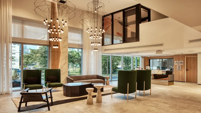 Clubroom with Unique Lighting and High End Seating