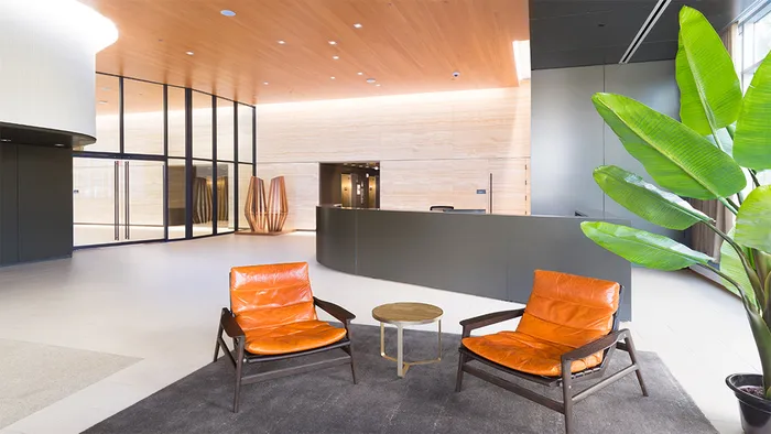 Seated waiting area near the concierge desk