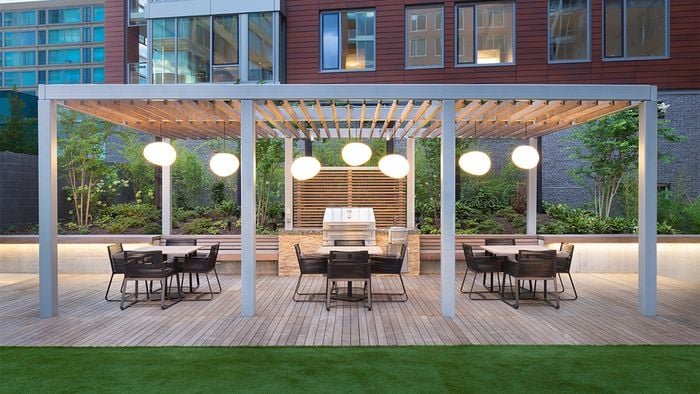 Outdoor resident dining and kitchen area