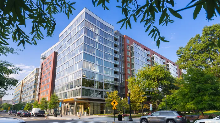 Exterior building featuring expansive windows