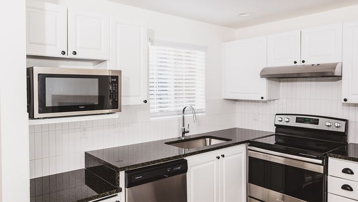 Kitchen with window above sink