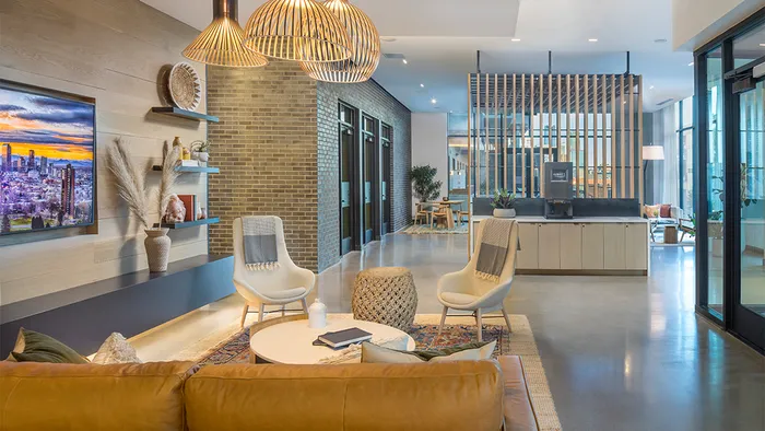 Modera Lohi lobby and leasing lounge in Denver CO