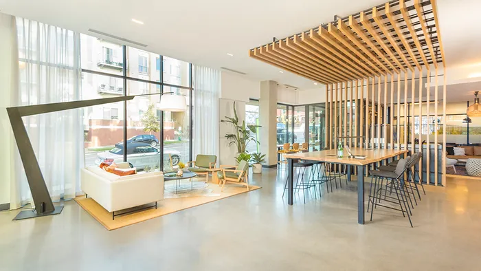 Lounge with work from home conference table