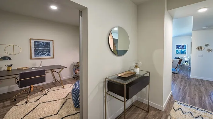 Home office with desk and roller chair