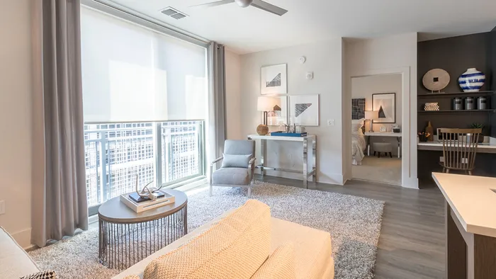 Oversized Window and Built-In Work Space in Open Living Area