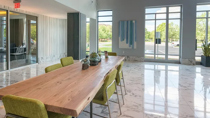 Oversized Wood Table in Lobby