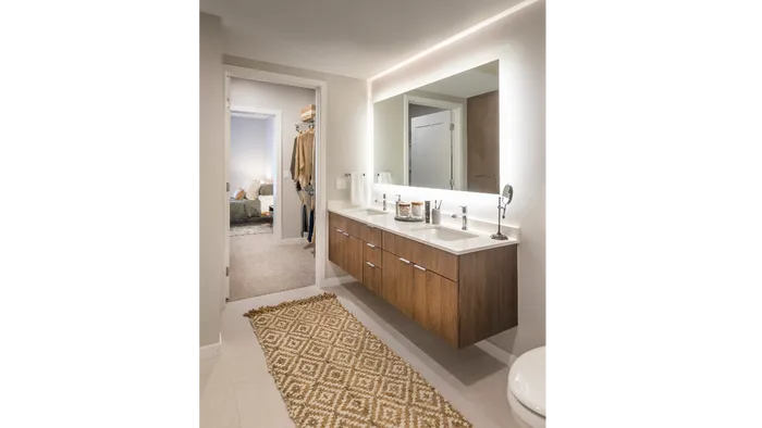 Ultra Modern Bathroom with Tile bathroom floors with floor-to-ceiling tile shower and tub surrounds