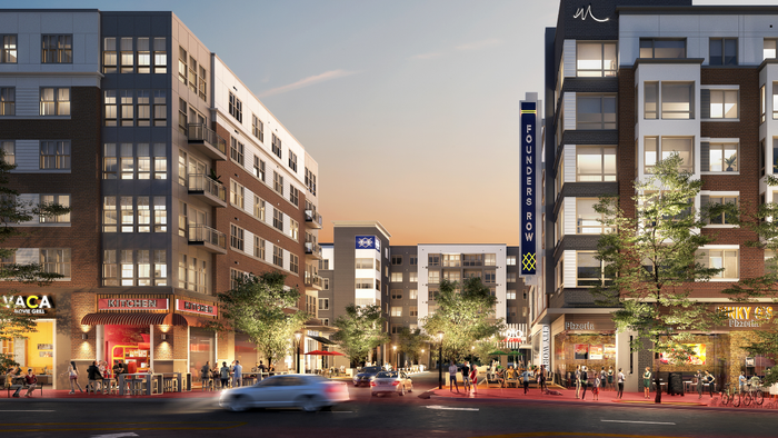 VERSO Founders Row exterior rendering of Market Square, located in between VERSO and Modera buildings