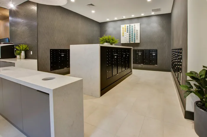 luxe mail room area at modera berkeley heights apartments in new jersey