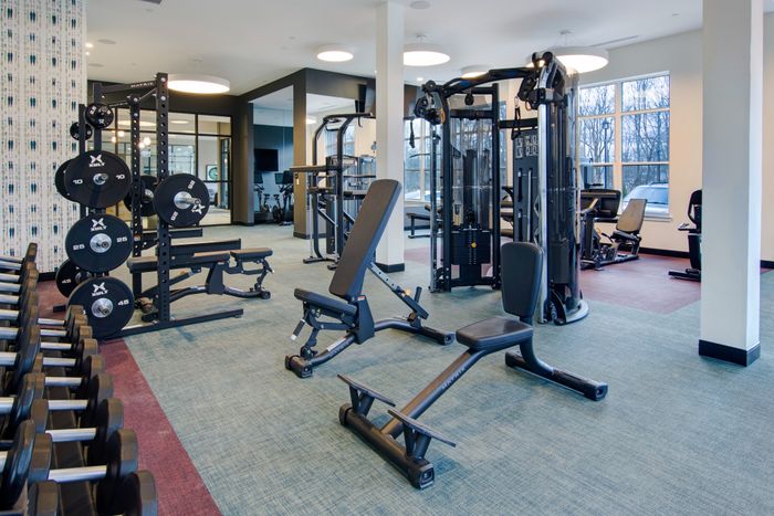 weight equipment at modera berkeley heights apartments in new jersey