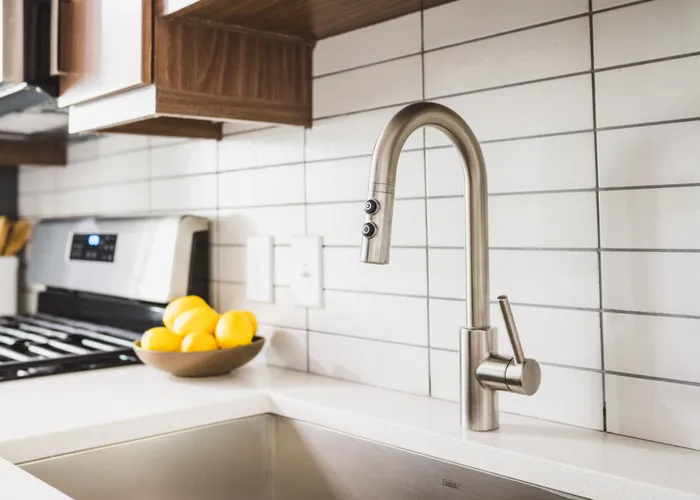 high end fixtures in kitchen at modera reynoldstown apartments