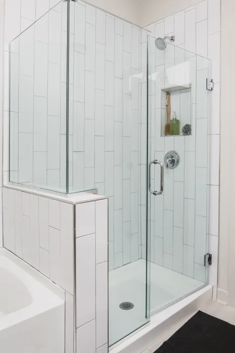 glass enclosed shower with tile at modera decatur apartment homes for rent in georgia