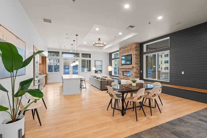 Cozy clubhouse with fireplace and comfortable seating