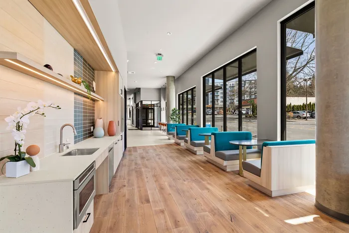 Seating and co-working areas in community clubroom