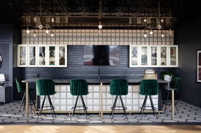 demonstration kitchen bar seating with hdtv modera art park apartment homes for rent in denver colorado