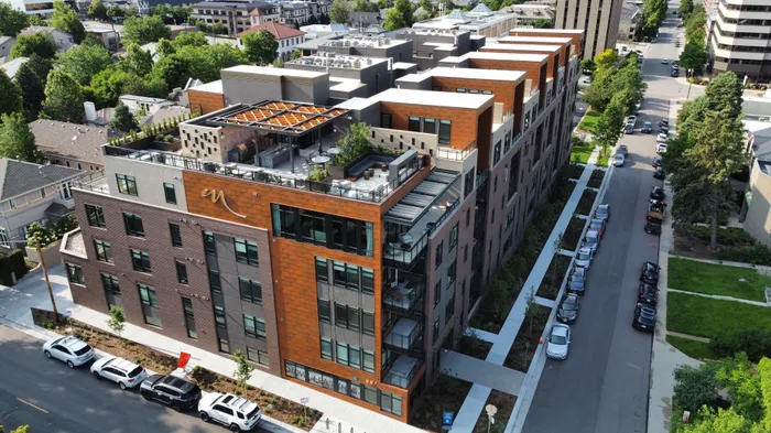 aerial view of modera cherry creek apartment homes for rent in denver colorado