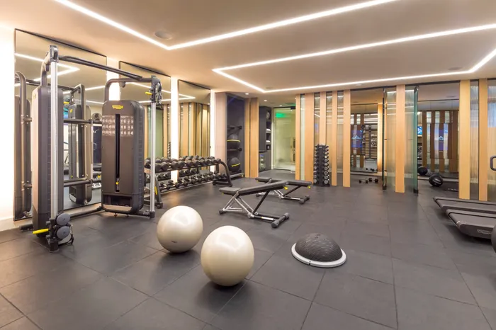 gym with new equipment and yoga balls modera cherry creek apartment homes for rent in denver colorado