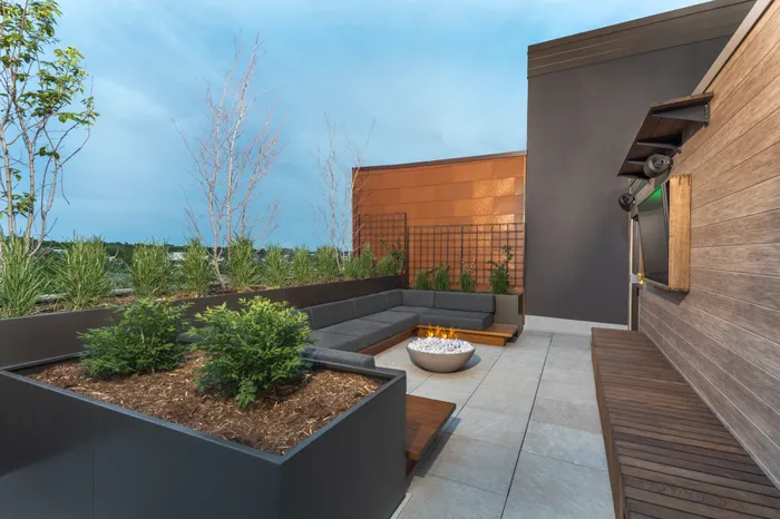 rooftop seating with small fire pit modera cherry creek apartment homes for rent in denver colorado