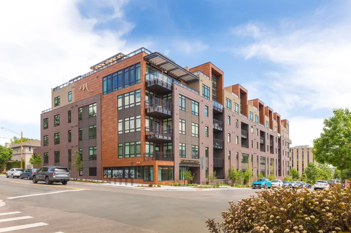 exterior of building at street level modera cherry creek apartment homes for rent in denver colorado