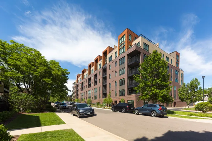 street level view of exterior modera cherry creek apartment homes for rent in denver colorado
