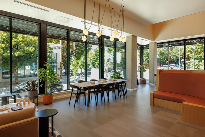 floor to ceiling windows overlooking downtown portland from leasing office